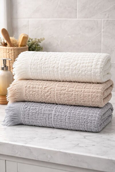 ÖZteks 3 Pieces 50-85 cm Cotton Fringed Hand & Face Towels