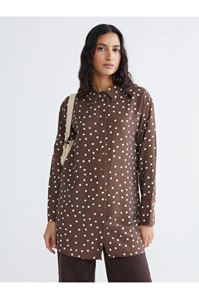 LC Waikiki Lcw Modest Brown Polka Dot Women's Shirt Tunic