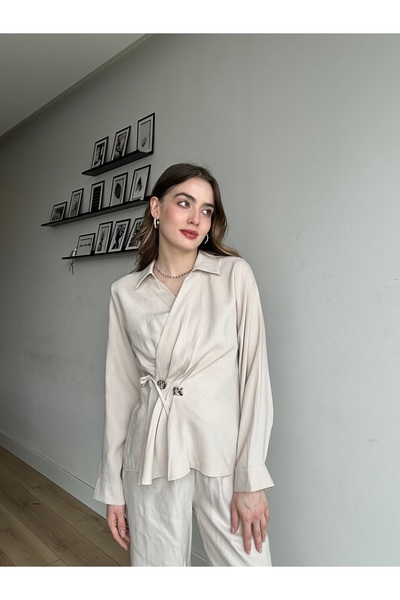 AÈC PRIVÈ Aec Prive Women's Gold Buttoned Special Design Luxury Blouse Trouse...