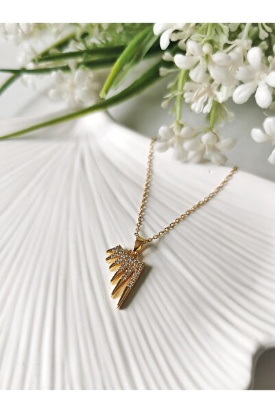 Halley Concept Zircon Stone Wing Steel Necklace Gold