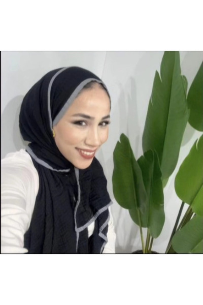 AMİNENESİL Piping Muslin Shawl Black Gray Color