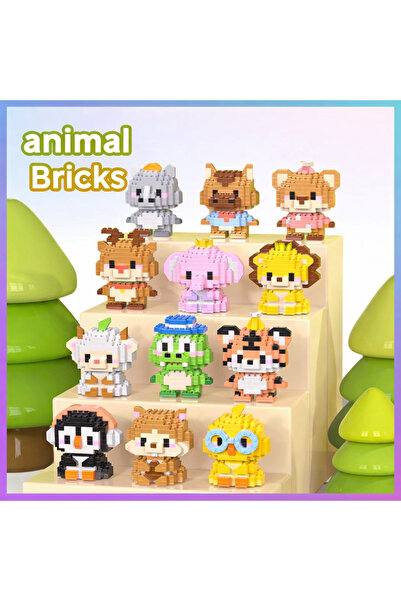 moderniko Animal Bricks Mini Yapım Seti – Hayvan Figür Oyuncak 3D Puzzle Yap-...
