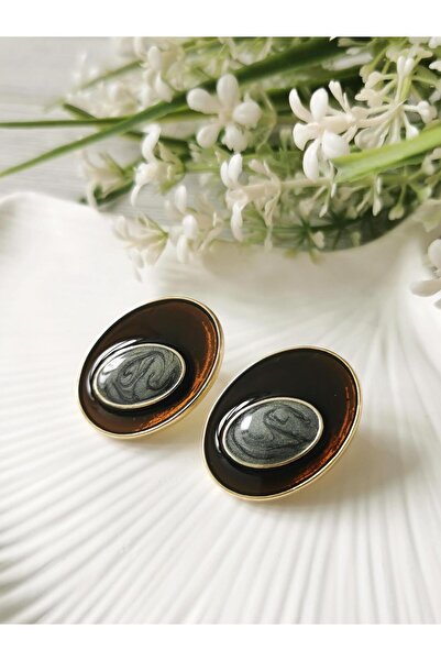 Halley Concept Gold detailed oval brown earrings