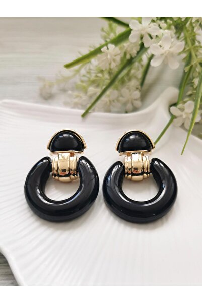 Halley Concept Vintage Black Hoop Earrings with Gold Detail