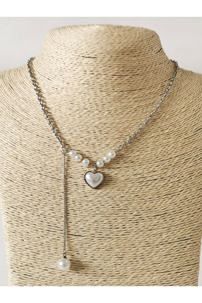 Halley Concept Heart with Pearls Steel Chain Necklace