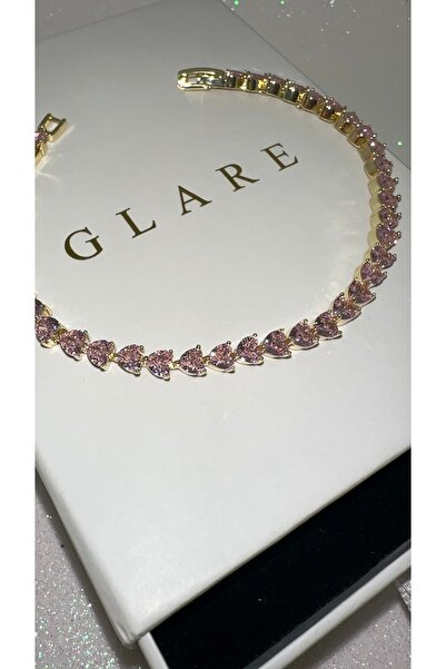 GLARE JEWELRY CO Gümüş Rodyumlu Lüks Pembe Zirkon Taşlı Suyolu Bileklik Gold ...