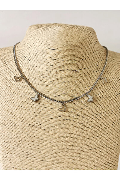 Halley Concept Butterfly Detailed Steel Chain Necklace
