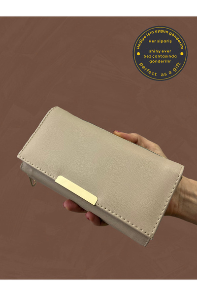 shiny ever Mink Soft Leather Women's Wallet Handbag with Gold Detail