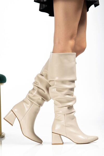 Zerenyus Exi̇n-Syt-2002 Premium Beige Wrinkled Patent Leather Bellows Square ...