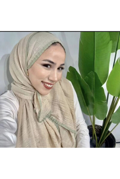 AMİNENESİL Piping Muslin Shawl Beige Color