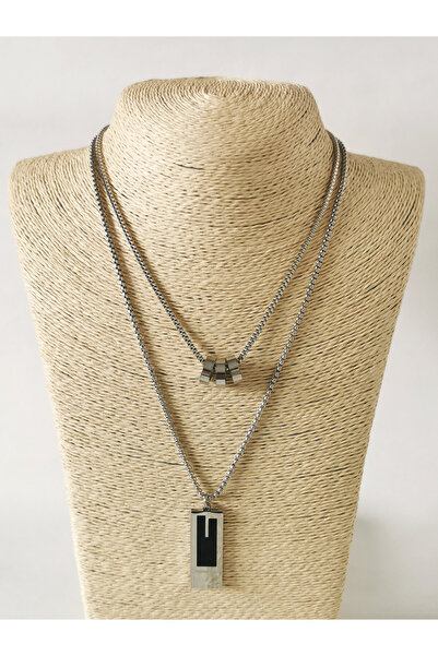 Halley Concept Layered unisex steel necklace with plate detail