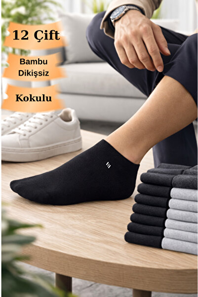 Clyss 12 Çift Bambu Erkek Patik Çorap Dikişsiz Nefes Alabilir Hoş Kokulu 40-4...