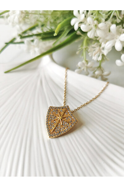 Halley Concept قلادة من حجر الزركون بولار ستار من الفولاذ الذهبي