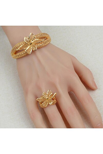 Generic أسوارة وخاتم بديل الذهب زهرة الجمال لايسبب الحساسيه