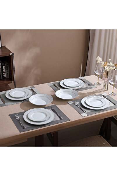 Malooki 6-person Starlight Silver Porcelain Dinner Set 18 Pieces, Modern Desi...