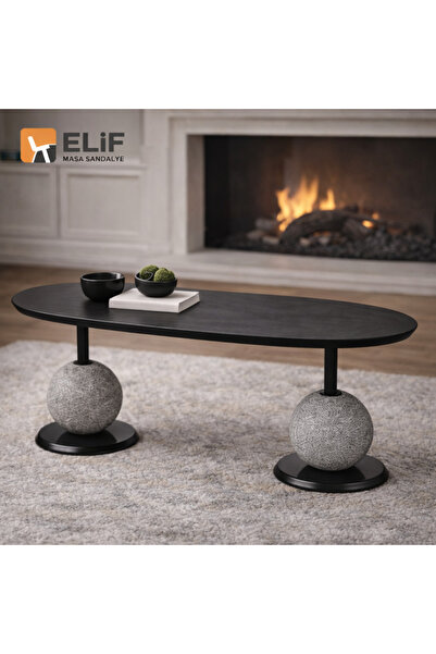 ELİF SANDALYE Eliptik Orta Sehpa 110x60 cm – Küre Ayaklı Modern Salon Sehpası