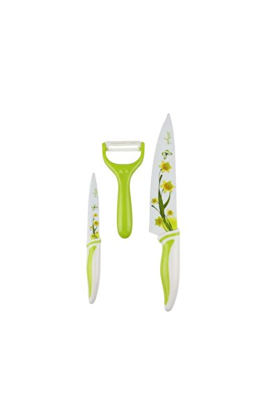 China Decorative Kitchen Knife and Peeler Set with Flower Patterns - 3 Pieces