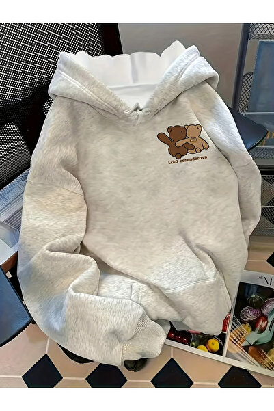 Rayan & Hoor Style Gray Printed Oversize Unisex Premium Black Hoodie