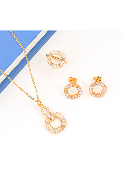 Generic طقم حلقات زركون الاماس الباراقة بديل الذهب لايسبب الحساسيه