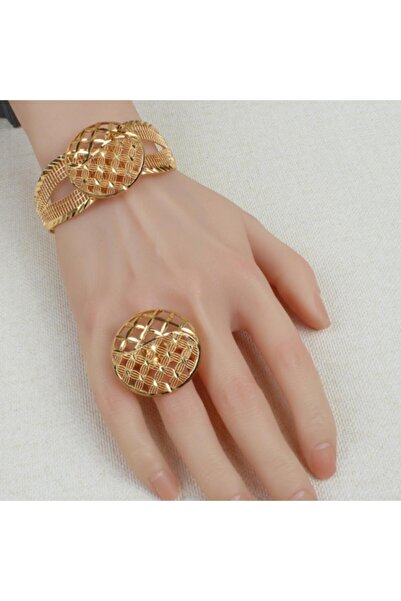 Generic أسوارة وخاتم بديل الذهب لمسة الهلال لايسبب الحساسيه