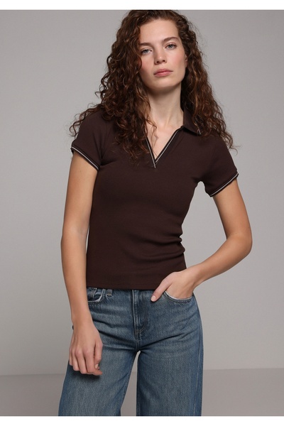 Colin's Slim Fit Polo Collar Plain Women's Brown Short Sleeve T-Shirt