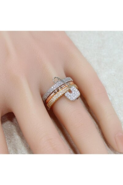 Generic خاتم المشبك ثلاثي اللون - مقاس 8