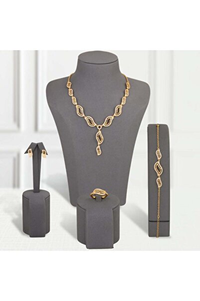 Generic طقم زركون بديل الذهب أوراق النور