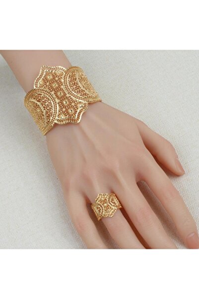 Generic أسوارة وخاتم بديل الذهب نقوش الأندلس لايسبب الحساسيه