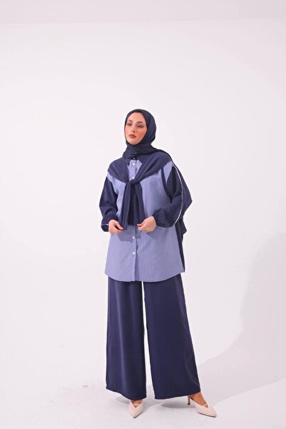 Burcia Shoulder-Trimmed Knitwear Detailed Hijab Two-Piece Set