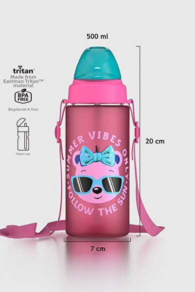 Renga زجاجة مياه سونيك إير منقوشة سعة 500 مل للأطفال مع شفاطة وحزام، مصنوعة م...