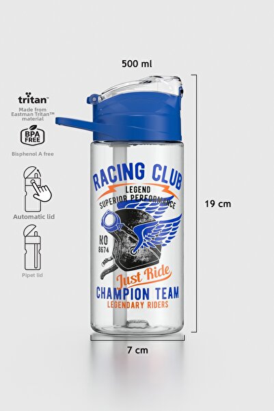 Renga Falcon Racing Club Patterned 500 ml Tritan Children's Water Bottle with...