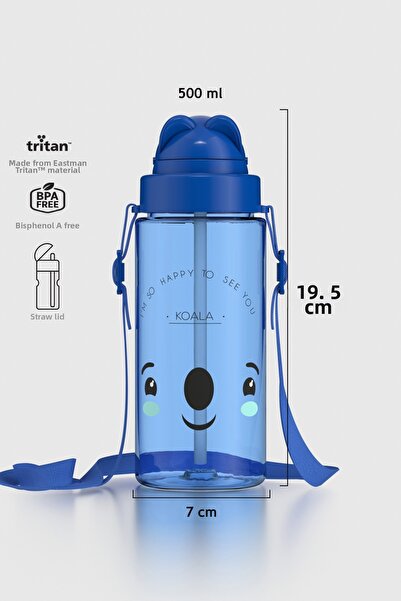 Renga زجاجة مياه تافاي منقوشة للأطفال سعة 500 مل من التريتان مع حامل وقشة 912...