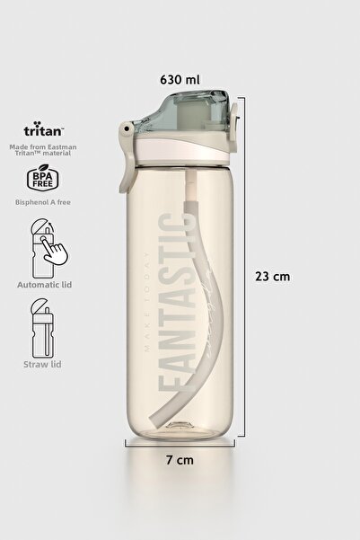 Renga زجاجة تريتان من تريجو سبورت بنمط نصي سعة 630 مل مع شفاطة 912170 بيج