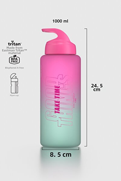 Renga Moly Double Color Text Patterned 1000 ml Matte Tritan Flask with Straw ...