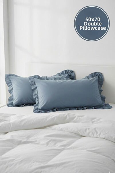 Joyrose 2 Pieces 100% Cotton Ruffle Pillowcase 50X70 cm Modern with Hidden Zi...