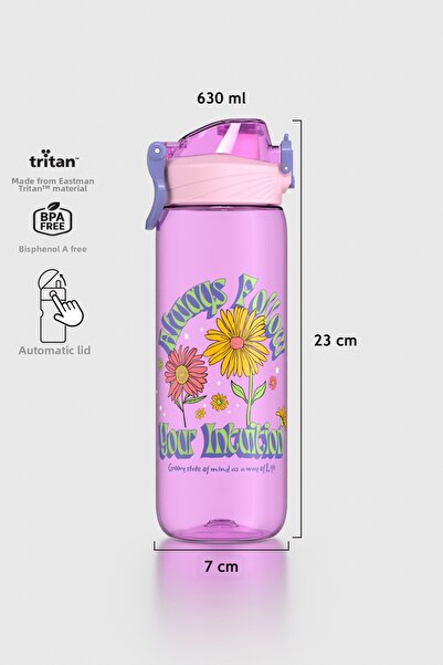 Renga Wave Patterned 630 ml Tritan Children's Water Bottle 912166 Lilac
