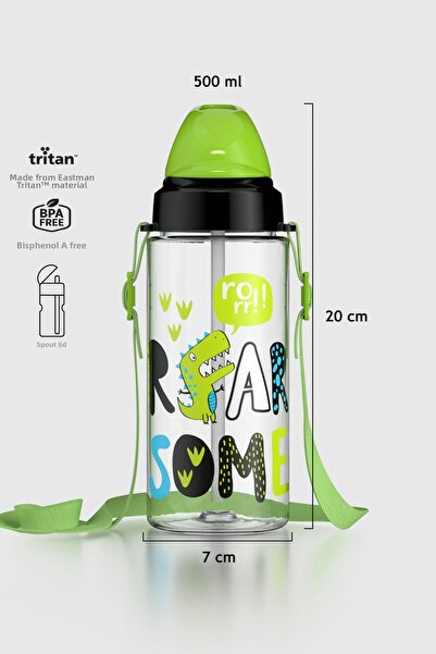 Renga Sonic Air Patterned 500 ml Tritan Children's Water Bottle with Strap an...