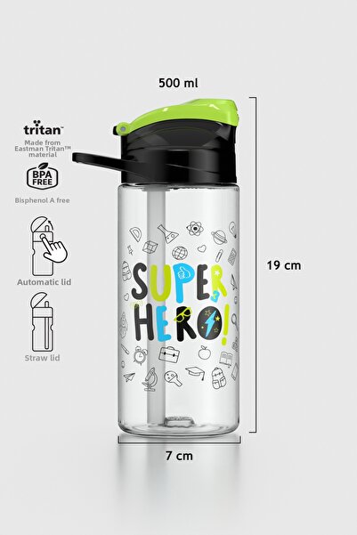 Renga Falcon Super Hero Patterned 500 ml Tritan Children's Water Bottle with ...