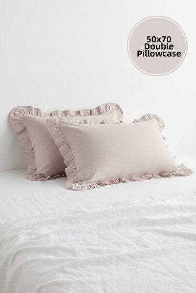 Joyrose 2 Pieces 100% Cotton Ruffle Pillowcase 50X70 cm Modern with Hidden Zi...