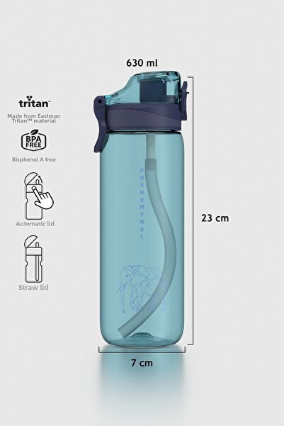 Renga زجاجة مياه ويف دوبلو 630 مل مع شفاطة اختيارية من التريتان 912176 أزرق
