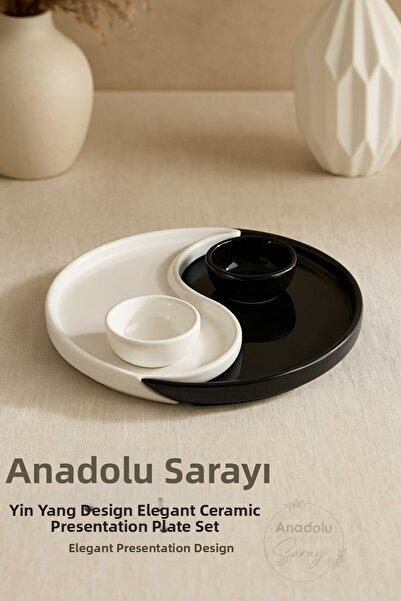 Anadolu Saray طقم أطباق تقديم سيراميك أنيق بتصميم يين يانغ - ديكور مائدة عصري...
