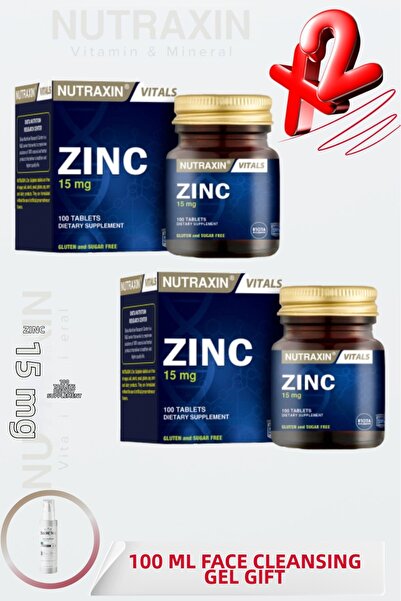 Nutraxin Zinc Sulphate - Zinc Supplement 15 Mg 100 Tablets 2 Pcs + 100ml Face...