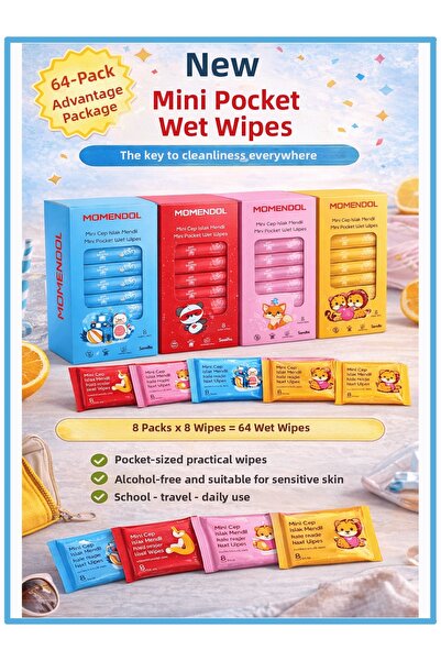 momendol مناديل مبللة صغيرة الحجم للجيب، عبوة من 8 قطع (7+1 مجانًا)، حجم الحق...