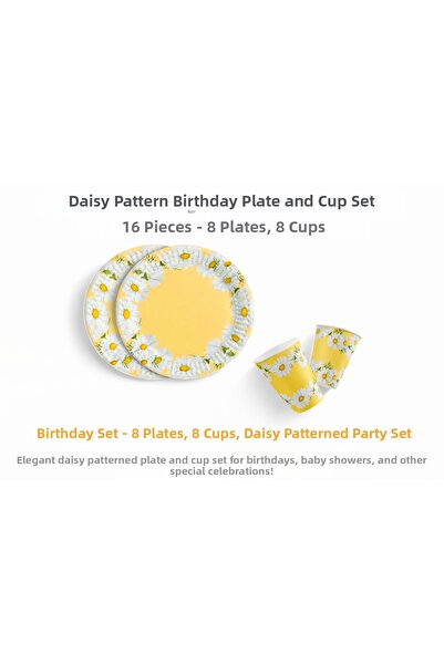 Behind party store Daisy Patterned Birthday Plate and Cup Set 16 Pieces – 8 P...