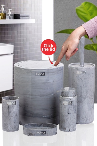 Okyanus Home طقم حمام منقوش بالرخام الدائري مكون من 5 قطع