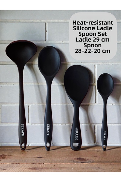 Seraph Heat Resistant Fireproof Non-Stick Silicone Spoon Set 4 Pieces 28Cm/22...