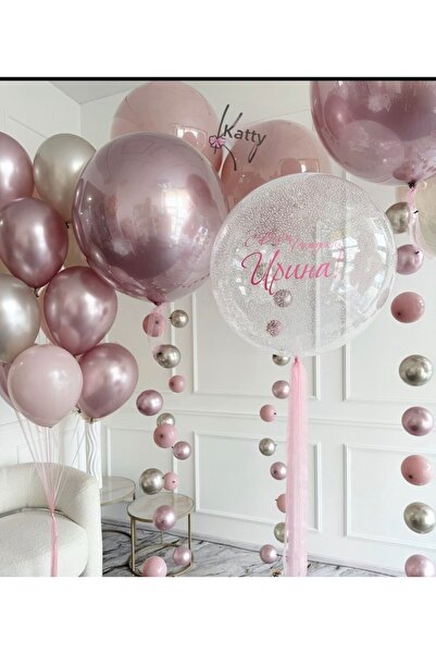 Çemrek Süs Parti Pink Jumbo and Transparent Balloon Rain Set 43 Pieces