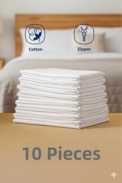 royalmoni 10 Pieces Cotton Zippered Inner Pillowcase Zippered Pillowcase Whit...
