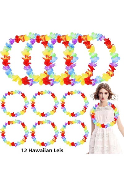 magicool Hawaiian Floral Neck Necklace - Colorful Tropical Party Leisi 12 Pcs