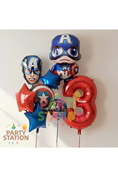 Parti Station Avengers Captain America 3 Year Old Birthday Balloon Set |   8 ...